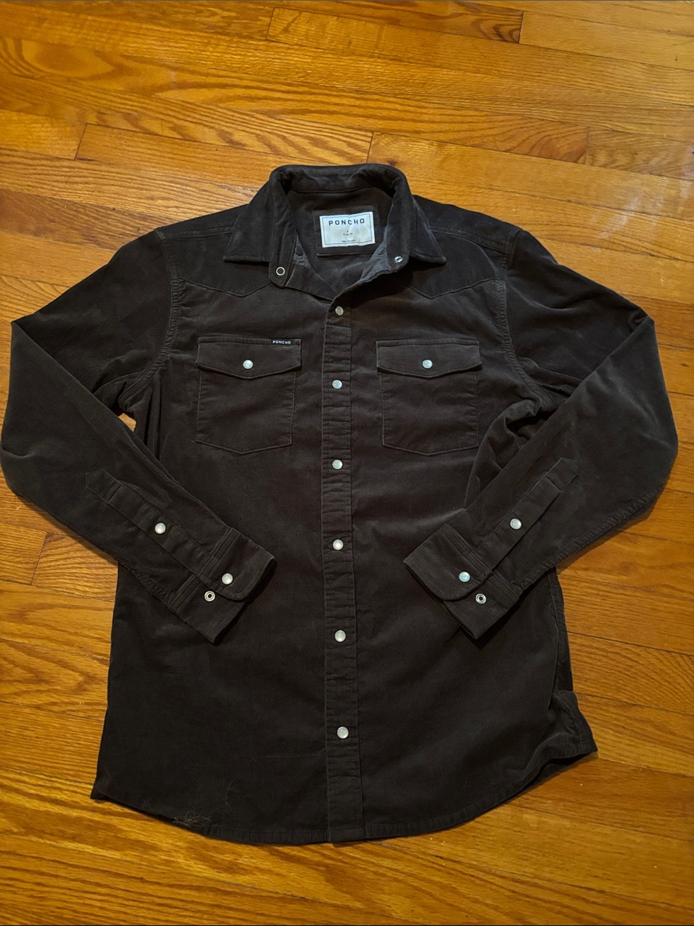 Poncho The Barnhart Dark Brown Corduroy Western Shirt - pearl snaps small NEW